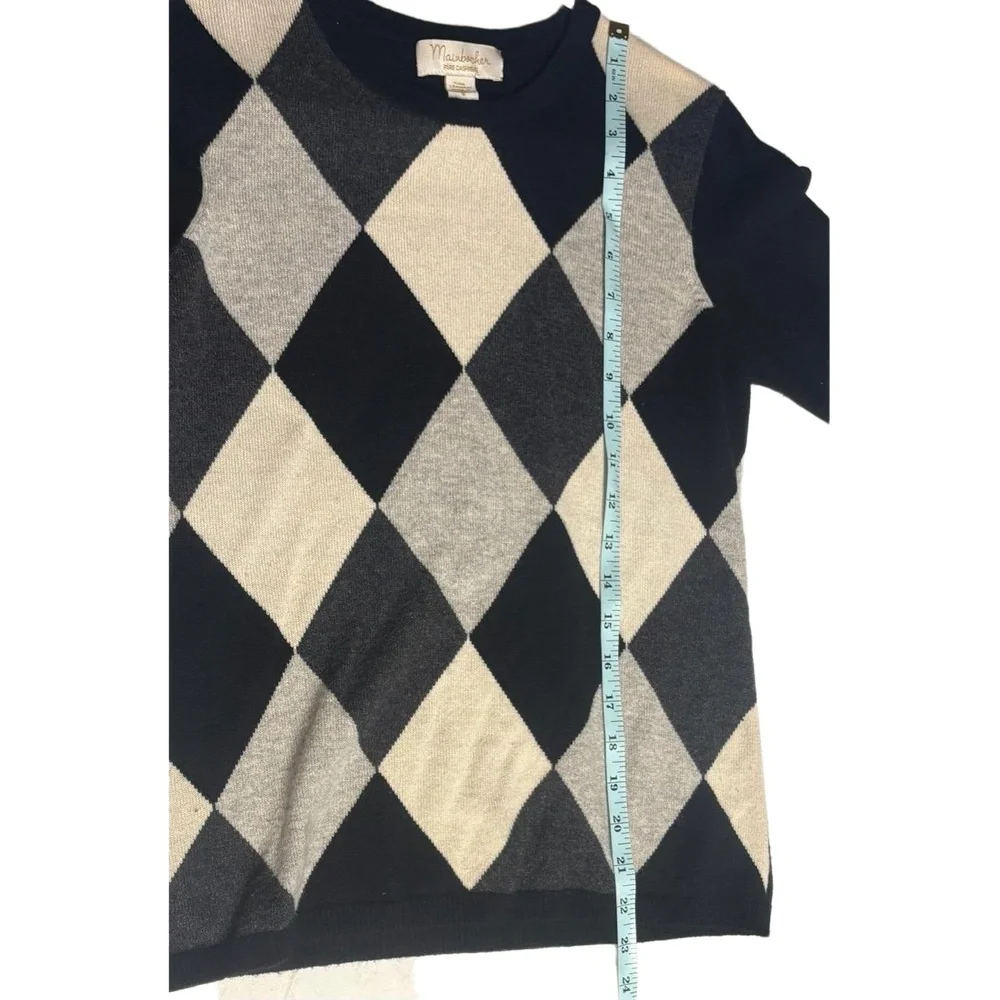 Mainbocher‎ Women's Small Cashmere Argyle Crewneck Sweater Black Gray Cream